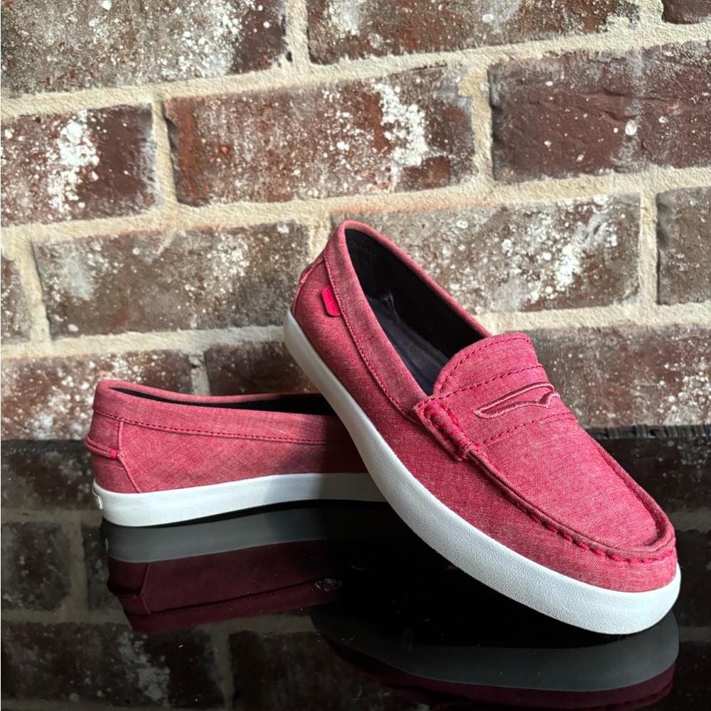 Cole Haan Nantucket Penny Loafers Red Chambray/Optic White Shoes, Women's 6